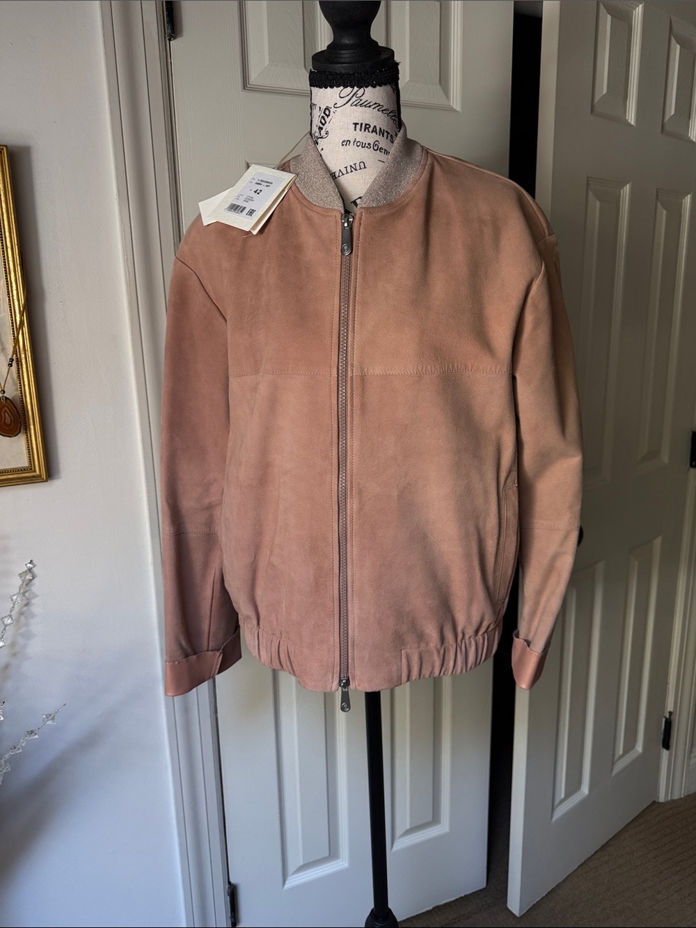 Peserico Suede Bomber Jacket in Blush Pink